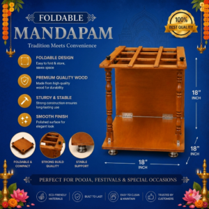18inch x 18Inch Wooden Foldable Mandap Pooja Mandirs with Designed Curved Pillars
