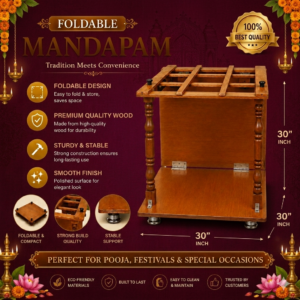 30Inch x 30Inch Wooden Foldable Mandap Pooja Mandirs with Designed Curved Pillars