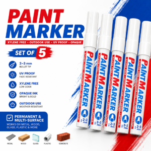 Permanent White Paint Marker Pen | Multi-Surface Waterproof Marker | Set Of 5