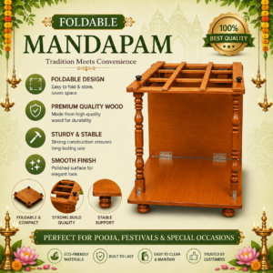 36inch x 36Inch Solid Wooden Foldable Mandap Pooja Mandirs with Designed Curved Pillars