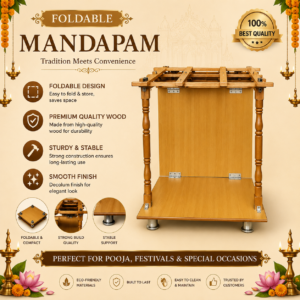 24 x 24 Inch Latest Model Foldable Pooja Mandir in Light Brown Finish | Wooden Temple for Home