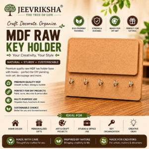 JEEVRIKSHA MDF Raw Key Holder with Name Plate | 12 x 8 Inch DIY Wooden Key Hanger Board for Resin Art, Painting & Home Décor